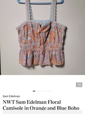 NWT Sam Edelman Floral Camisole in Orange and Blue Boho Cottagecore Summer